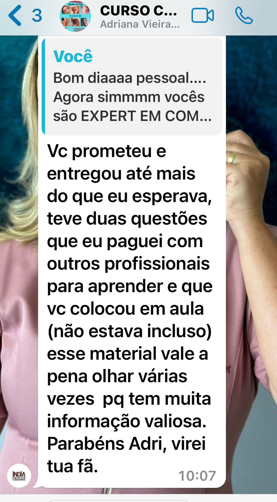 Depoimento de aluna sobre o curso