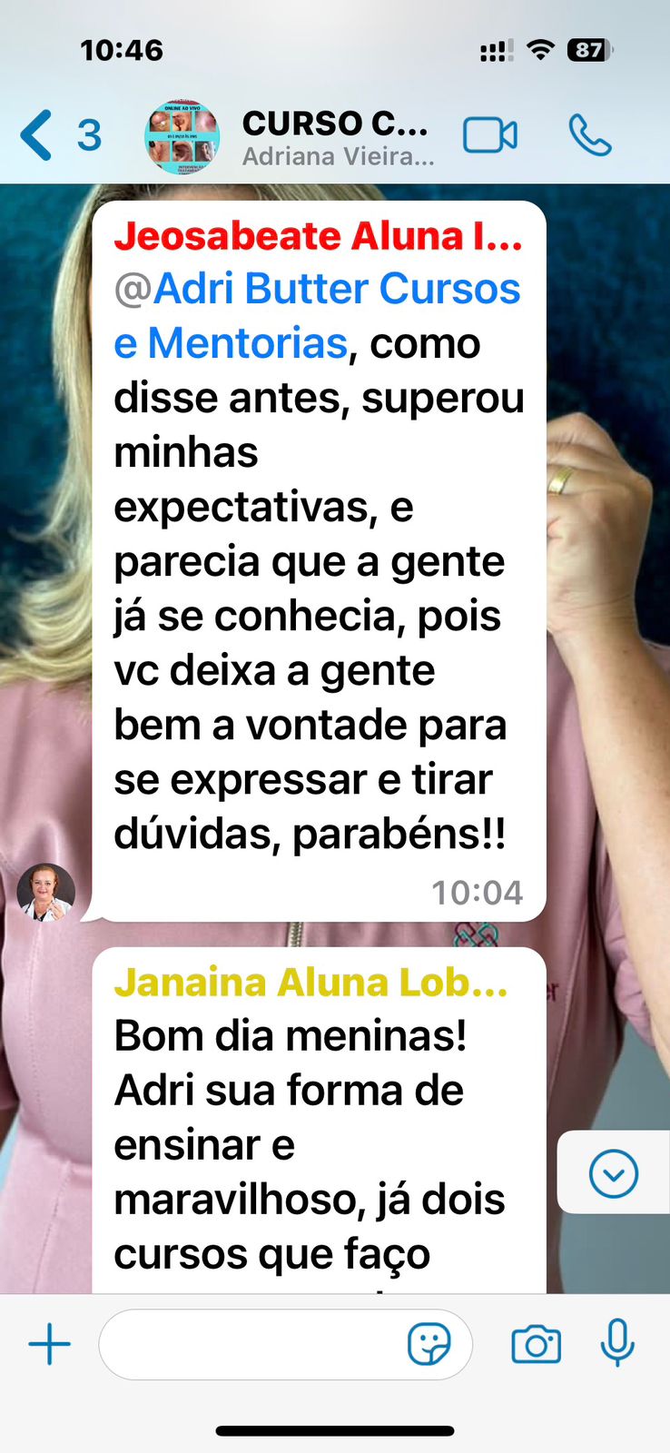 Depoimento de aluna sobre o curso