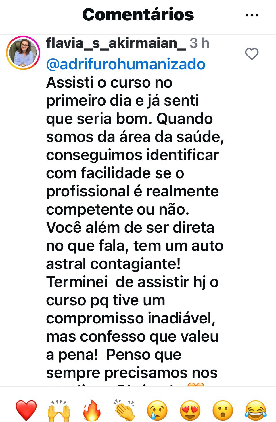Depoimento de aluna sobre o curso